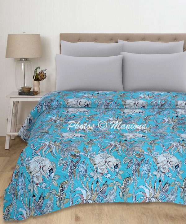 Monkey Print Floral cotton Blanket