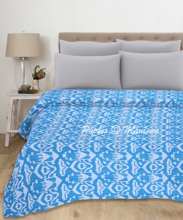 Turquoise Ikat Kantha Bedding Boho