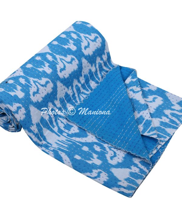 Alternative view of Turquoise Ikat Kantha Bedding Boho