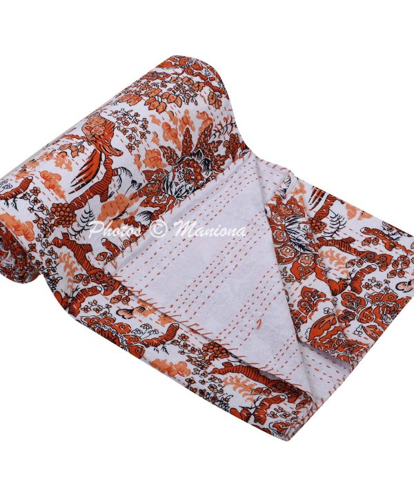 Alternative view of Orage Bird Kantha Boho Blanket
