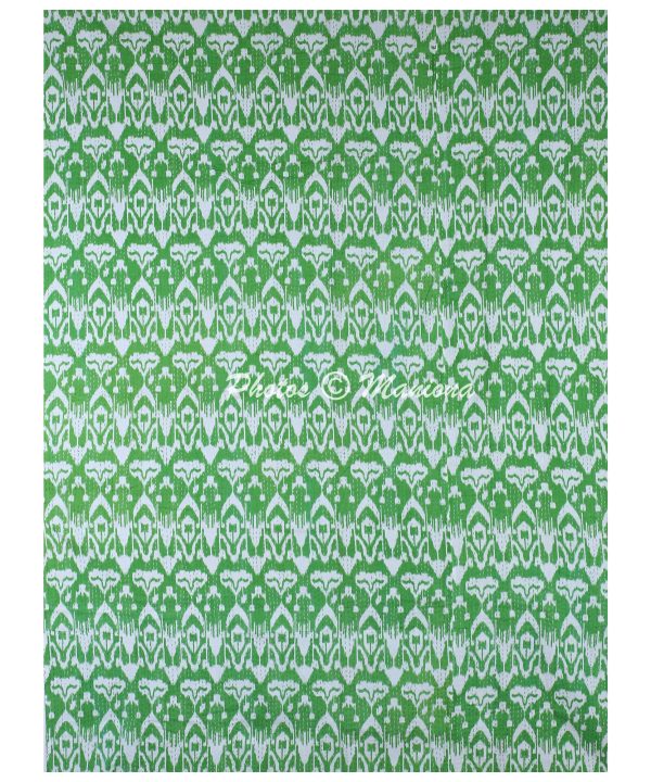 Alternative view of Green Ikat Bohemian Kantha Quilt