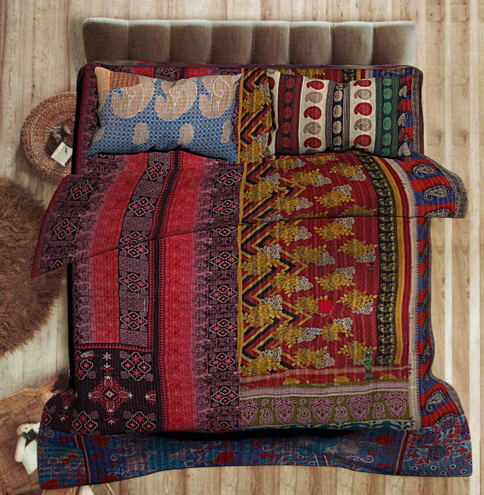 Limited Stock! Indian Cotton Kantha King Size Bedding with Pillow