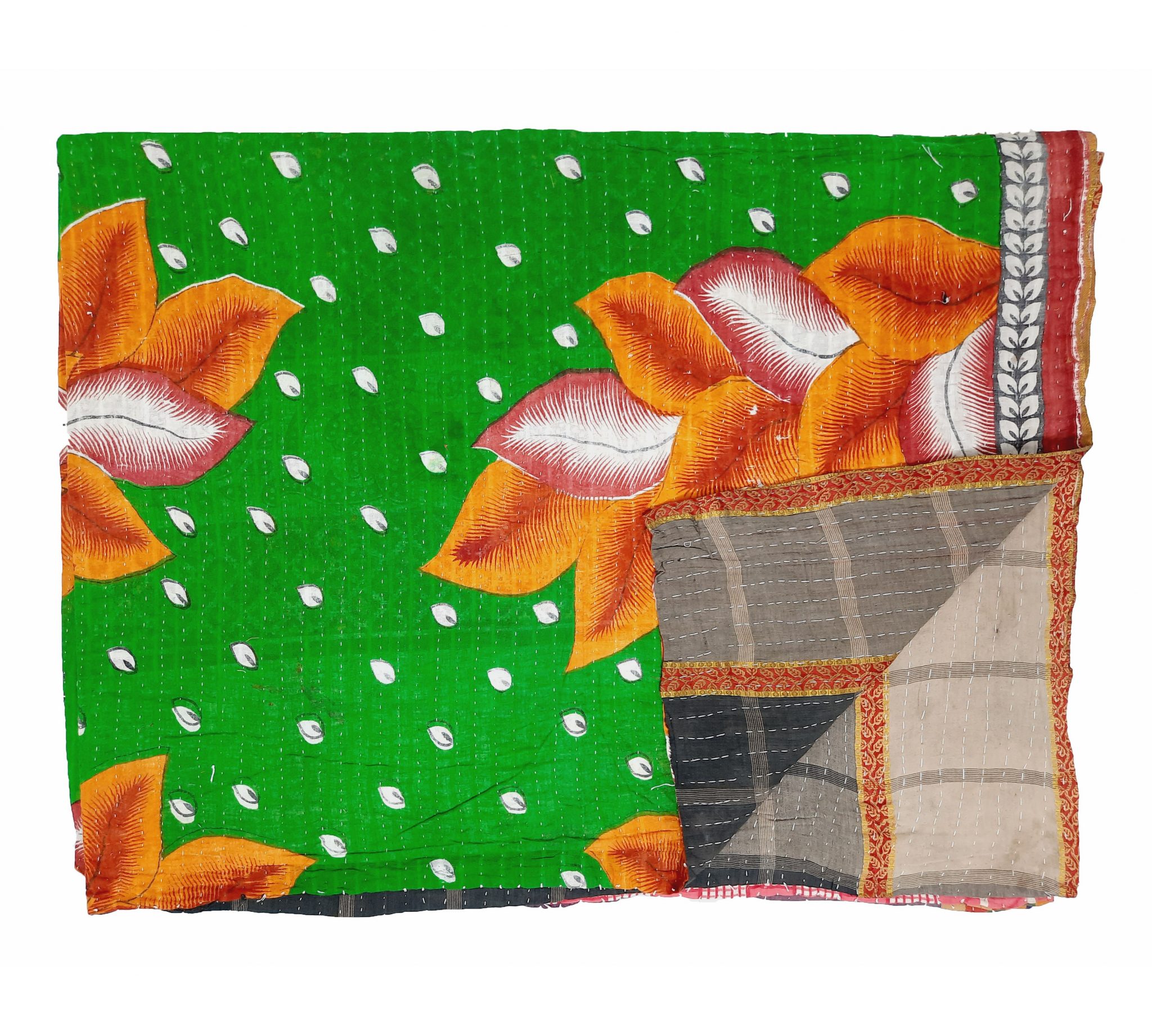 Artisan Made Sari Floral Kantha Throw Vintage Kantha Quilts, Throw
