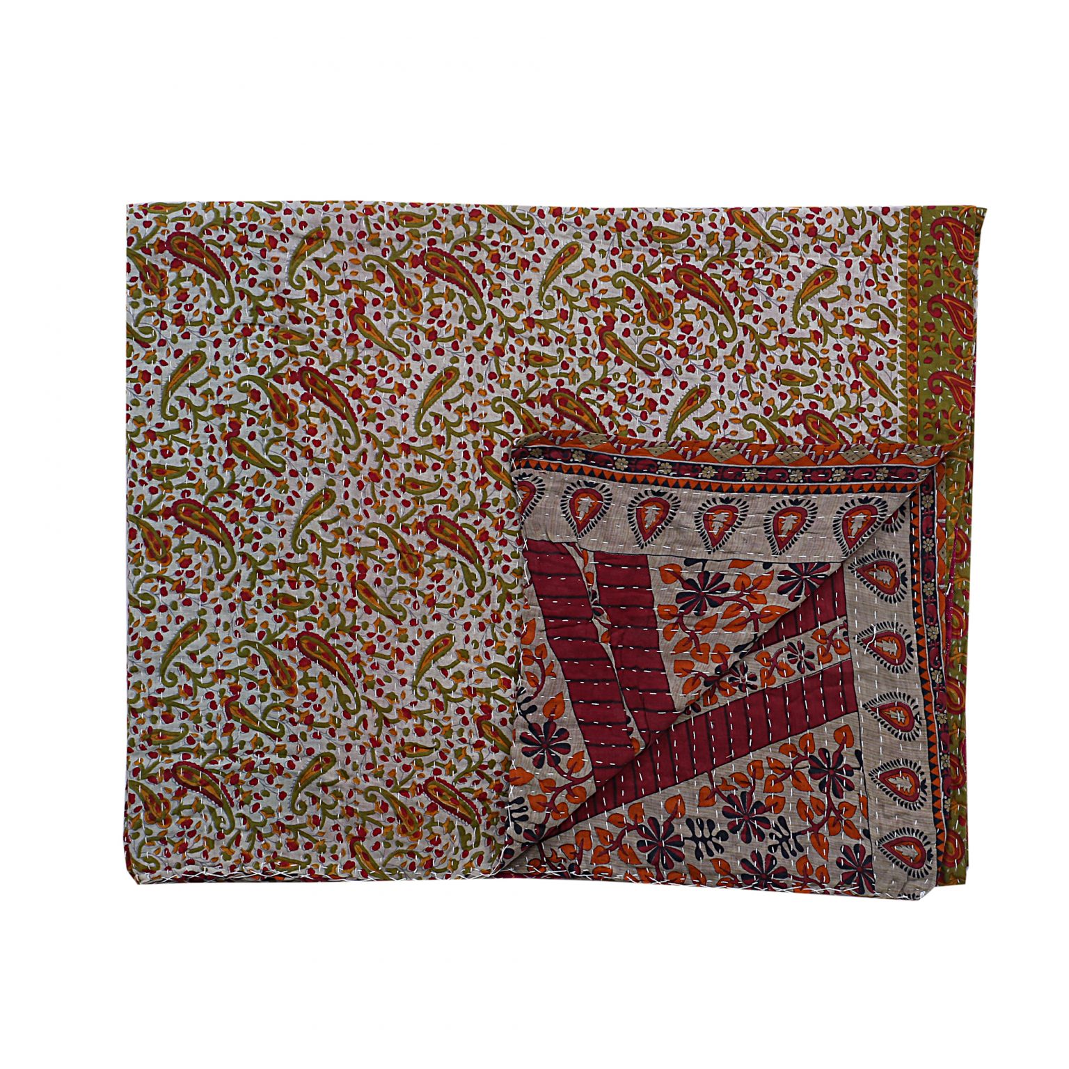 Paisely Floral Recycled Kantha Throw Vintage Kantha Quilts, Throw Blankets, Bedspreads