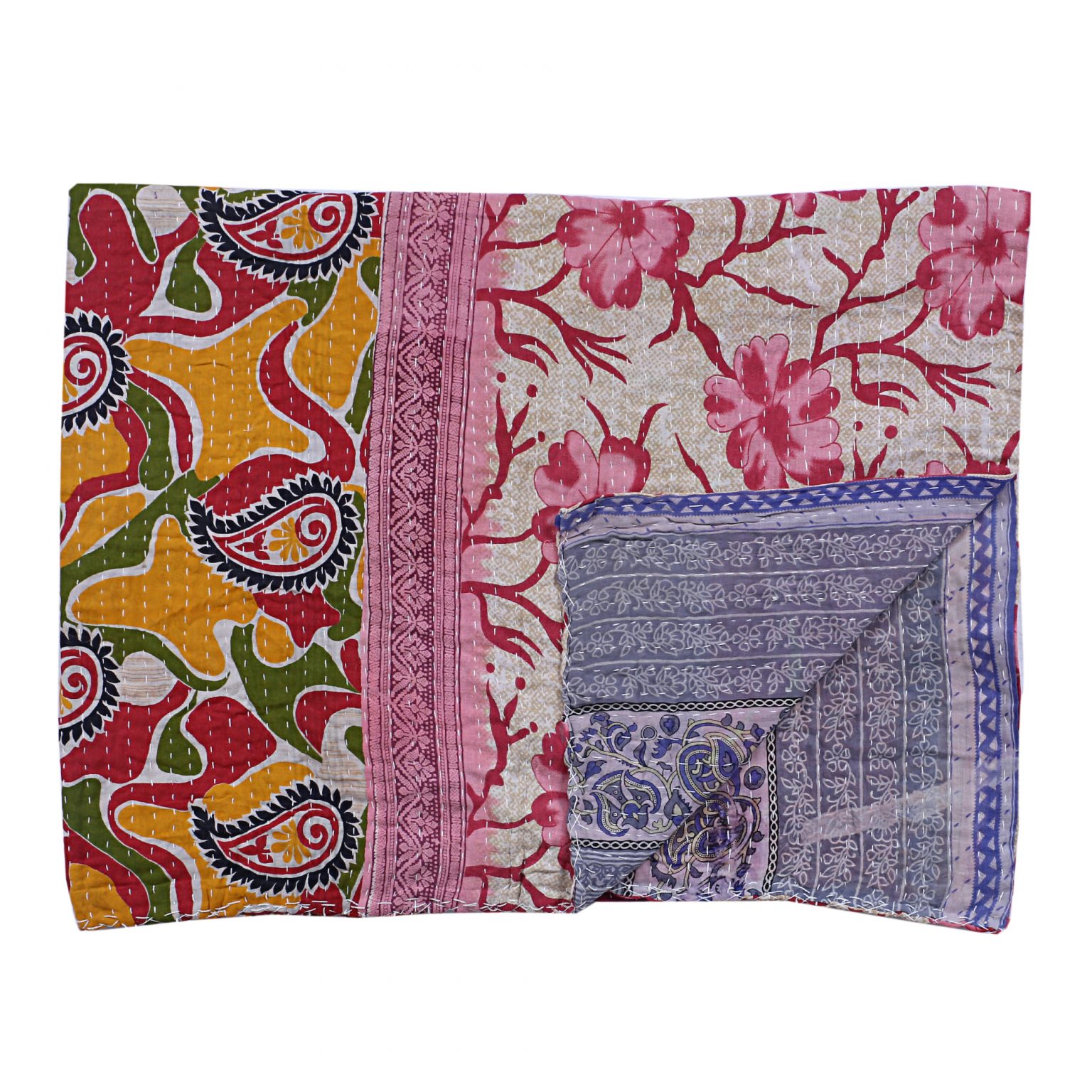 Paisely Indian Kantha Quilt Twin Thrrow Vintage Kantha Quilts, Throw Blankets, Bedspreads