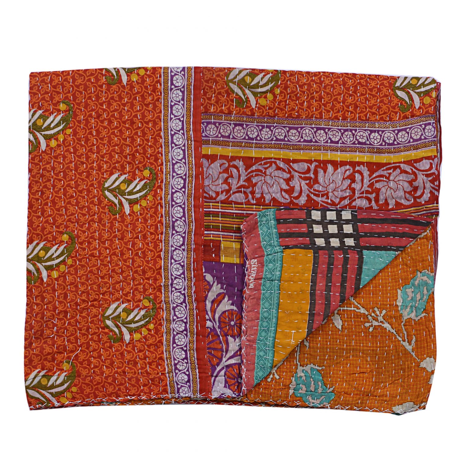 Vintage Kantha Throw Reversible Cotton Sari Quilt Vintage Kantha