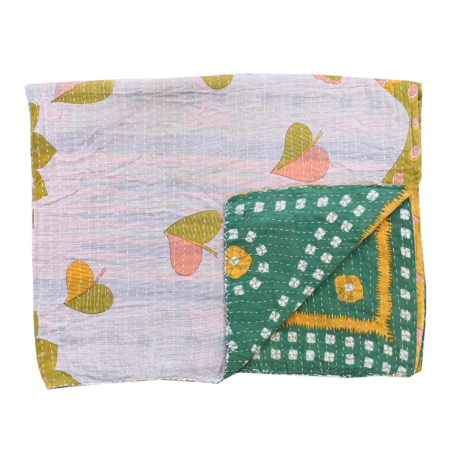Leaf Pattern Indian Kantha Blanket Vintage Kantha Quilts, Throw