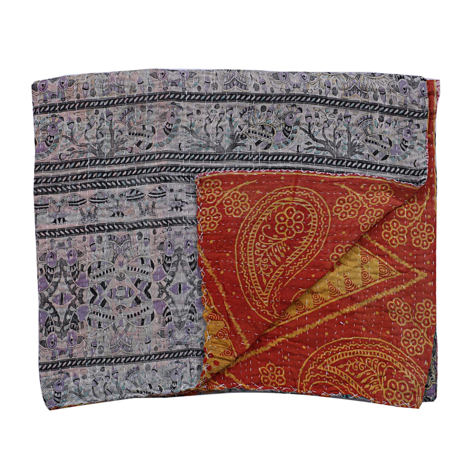 Floral Print Kantha Quilt Home Decorative Vintage Kantha Quilts, Throw Blankets, Bedspreads