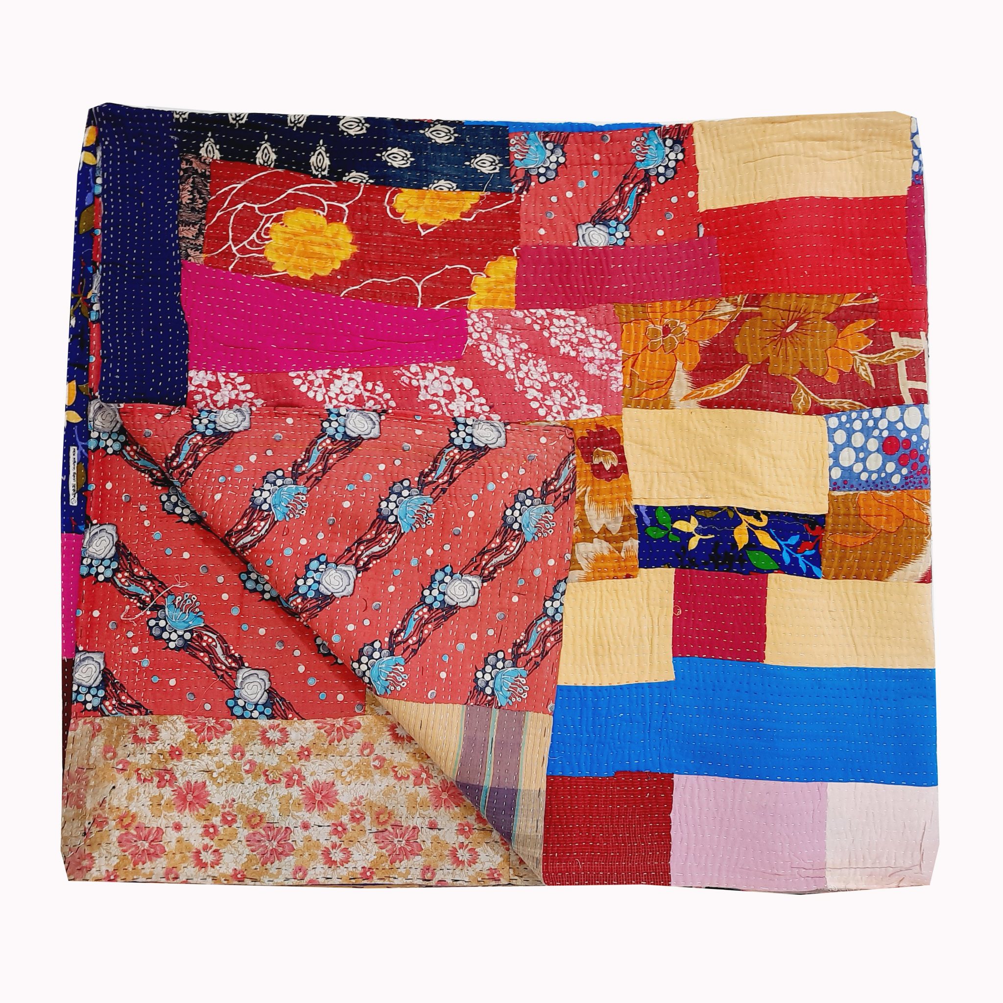 Paisley Leaf Vintage Kantha Quilt Indian Kantha Throw and Blankets