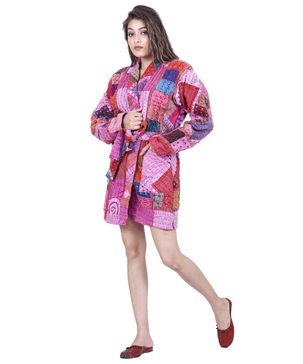Alternative view of Recycled Sari Kantha Kimono Jacket Robe