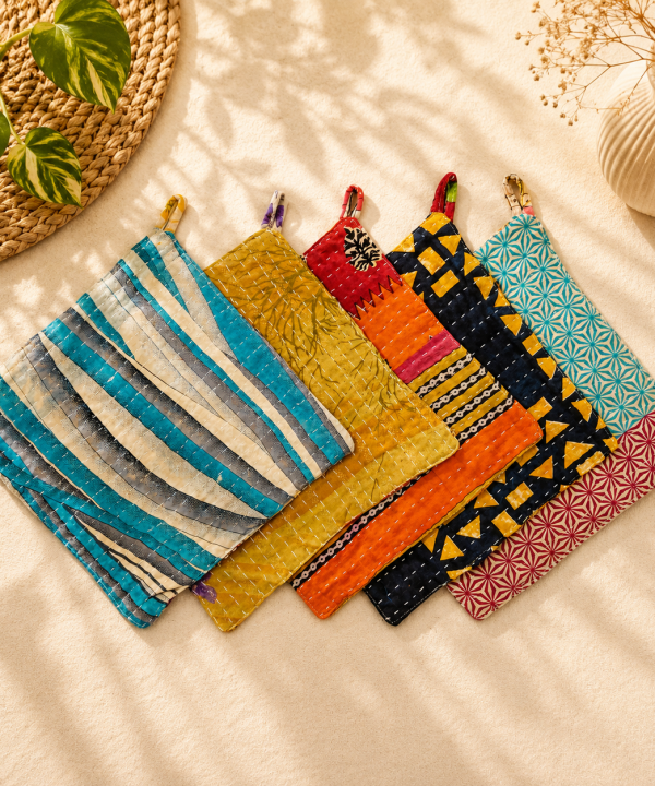 Cotton Sari Kantha Pot Holder Set of 5