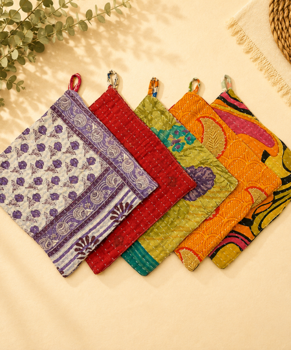 Indian Handmade Kantha Potholder Set of 10
