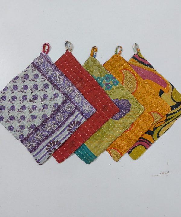Indian Handmade Kantha Potholder Set of 10