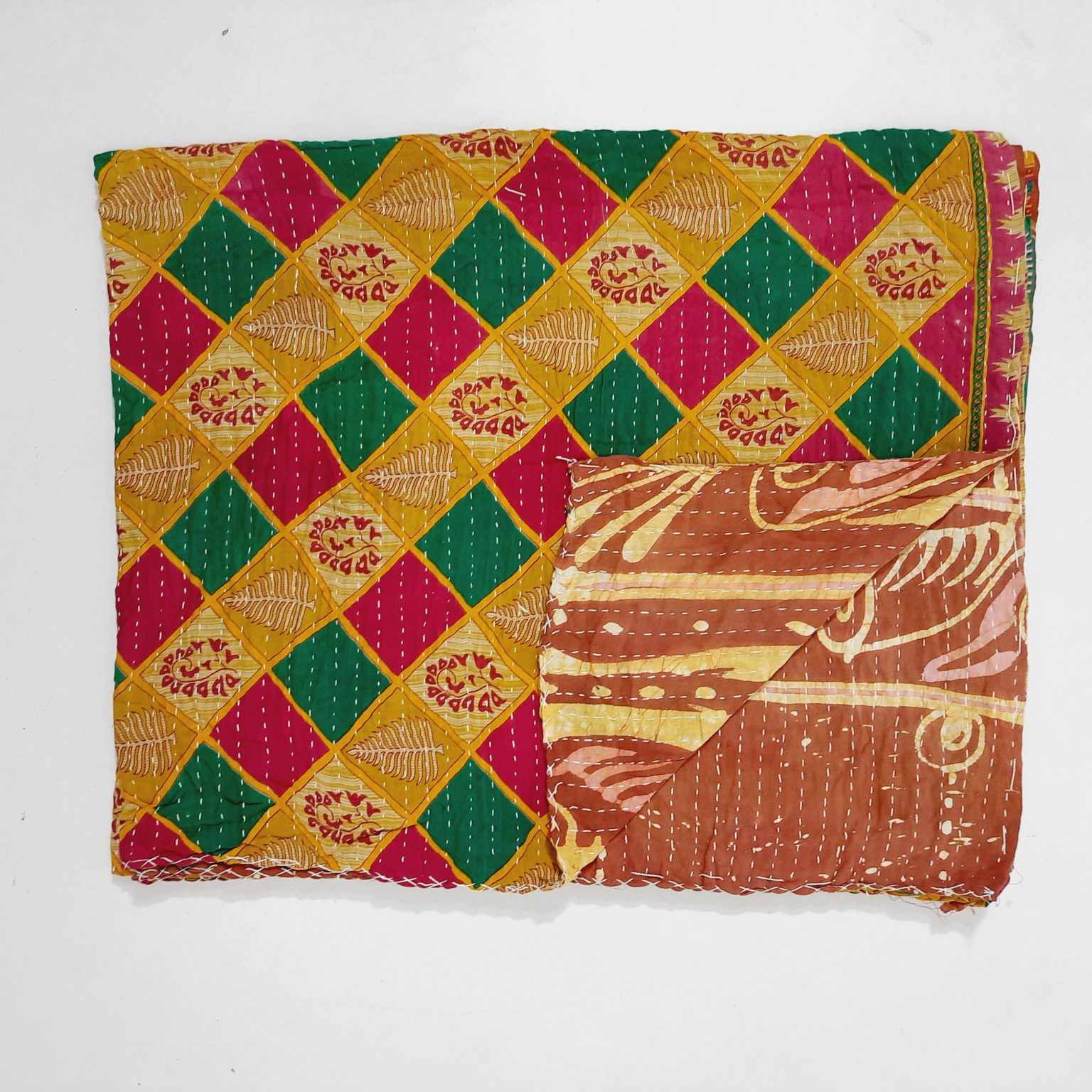 Floral Twin Kantha Handmade Throw Vintage Kantha Quilts, Throw Blankets, Bedspreads