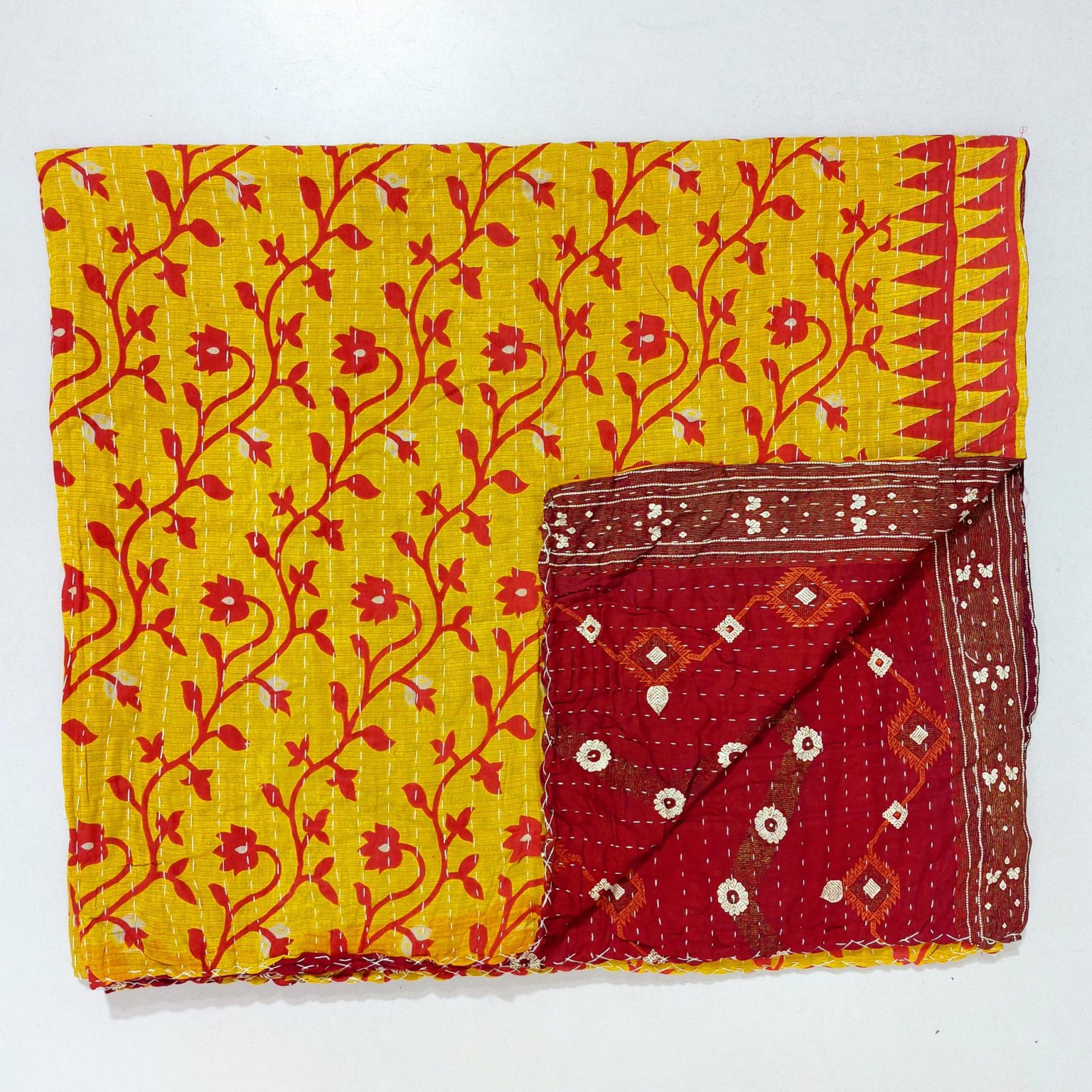 Bengal Kantha Throw Indian Sari Quilt Vintage Kantha Quilts, Throw