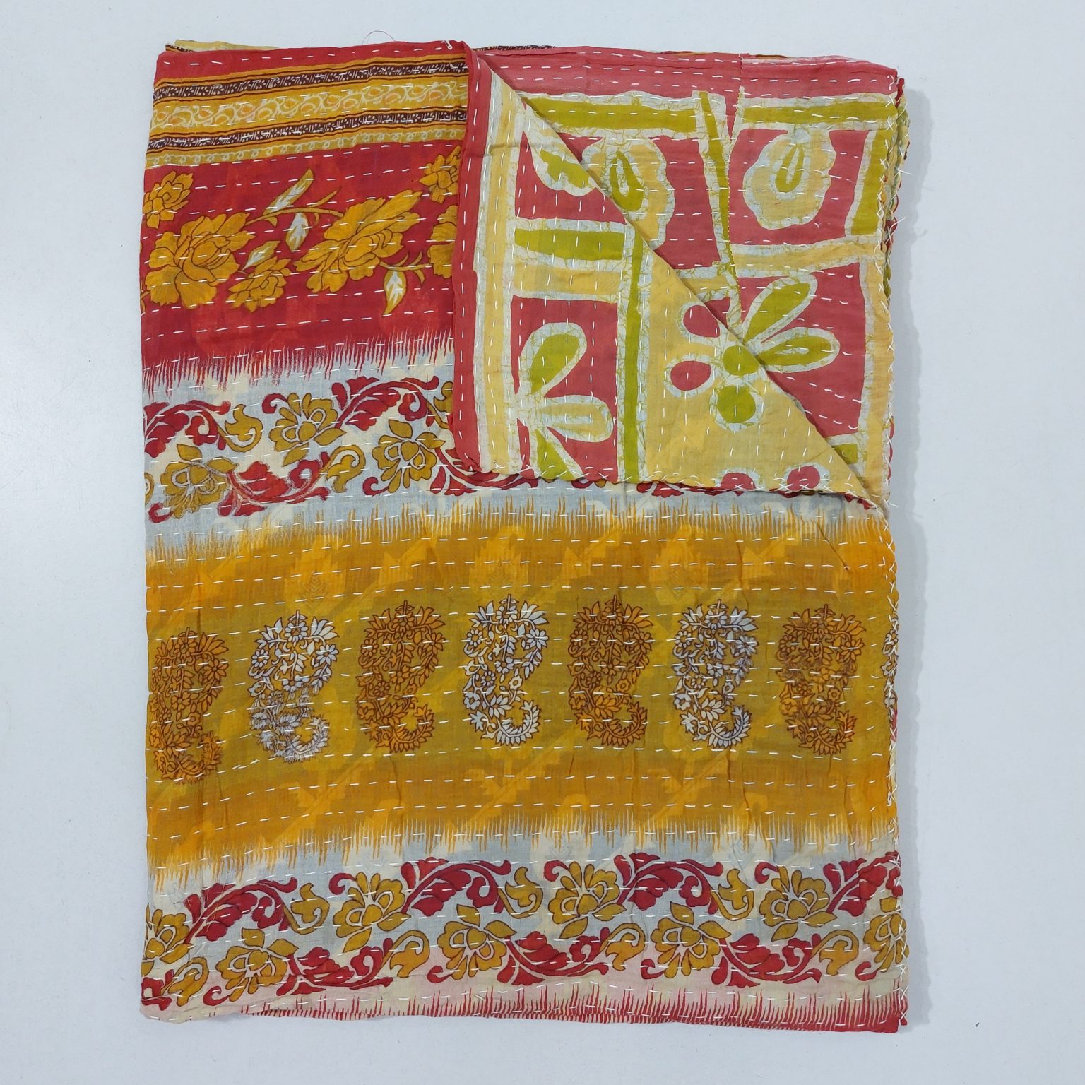 Paisley Recycled Sari Kantha Quilt Vintage Kantha Quilts, Throw