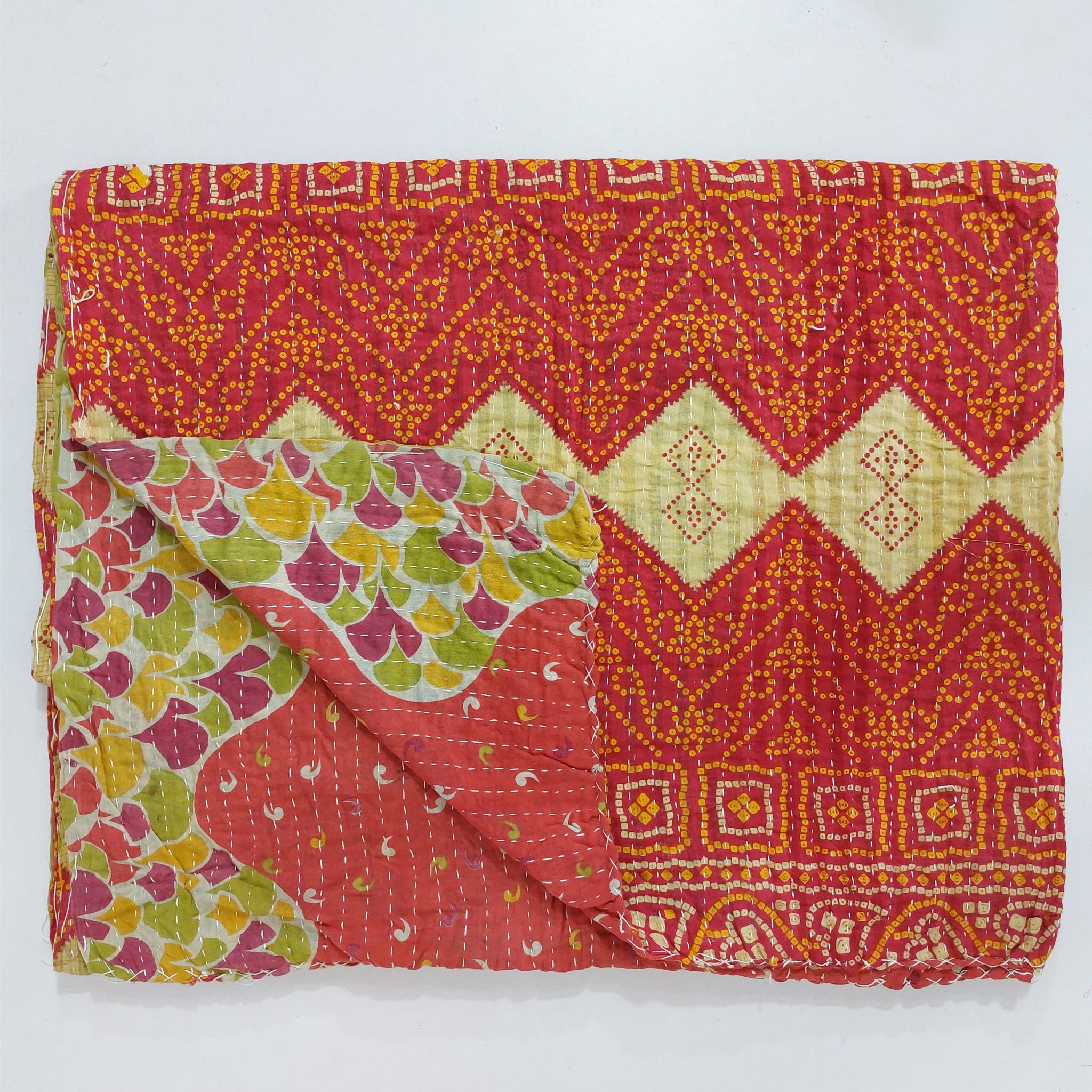 Recycled Sari Reversible Boho Kantha Quilt Vintage Kantha Quilts