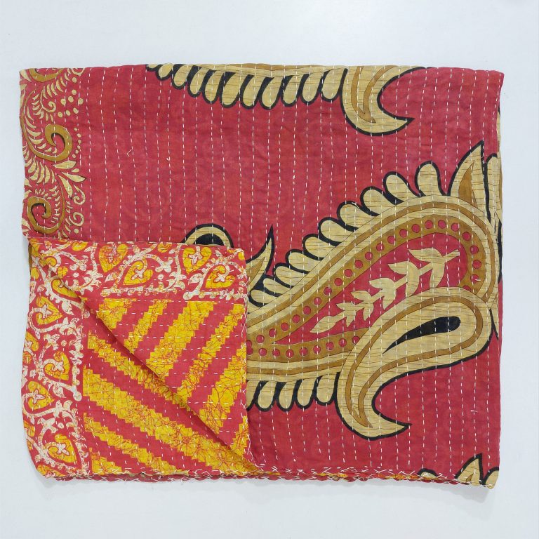 Big Paisley Kantha Indian Women Print Sari Throw Vintage Kantha