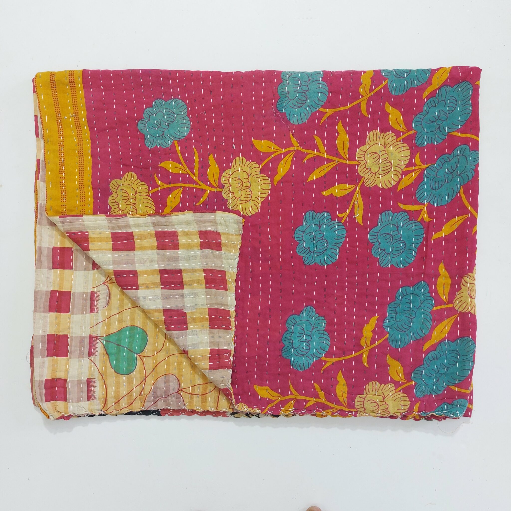 Recycled Sari Boho Twin Kantha Quilt Vintage Kantha Quilts, Throw Blankets, Bedspreads