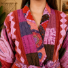 Pink & Purple Multicolor Patchwork Kantha Kimono Jacket – Handmade 3 Layer Cotton Belted Boho Robe for Women - Image 5