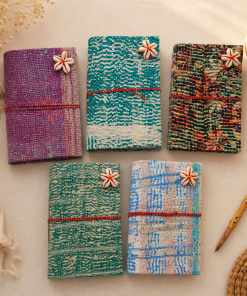 Set of 5 Vintage Kantha Journals – Handmade Recycled Fabric Notebook, Colorful Patchwork Diary, Boho Writing Journal