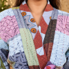Light Blue Multicolor Patchwork Kantha Kimono Jacket – Handmade 3 Layer Cotton Belted Boho Robe for Women - Image 5