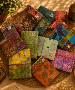 Vintage Kantha Handmade Journal – 100 Pages Patchwork Fabric Notebook, Recycled Sari Diary, Boho Indian Writing Journal – 1 Piece