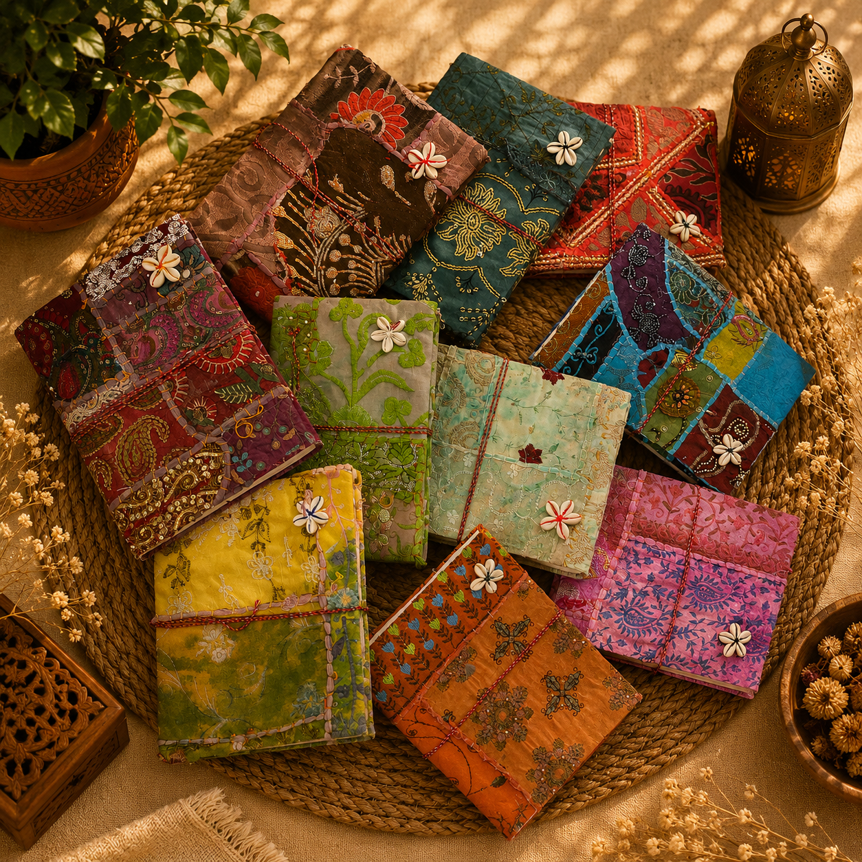 Vintage Kantha Handmade Journal – 100 Pages Patchwork Fabric Notebook, Recycled Sari Diary, Boho Indian Writing Journal – 1 Piece