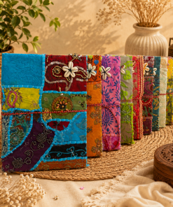Set of 4 Vintage Kantha Handmade Journals – Recycled Sari Fabric Notebook, Boho Patchwork Diary, Indian Textile Journal