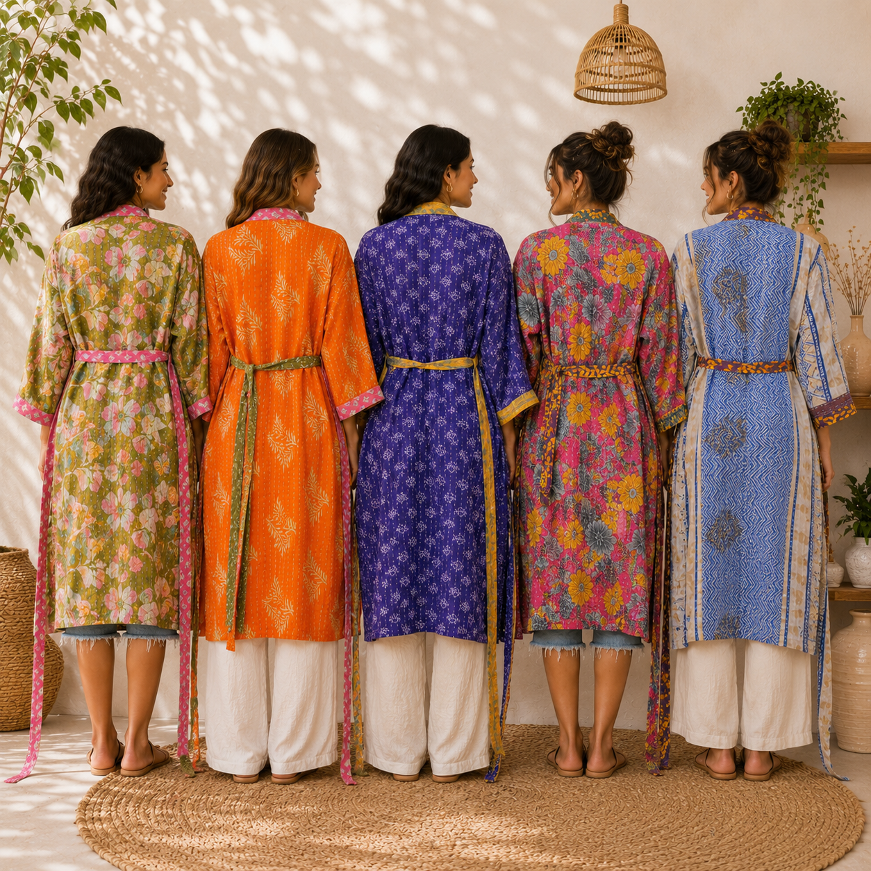 Vintage Kantha Kimono Robe 1 Pcs – Reversible Cotton Sari Patchwork Long Jacket - Image 5