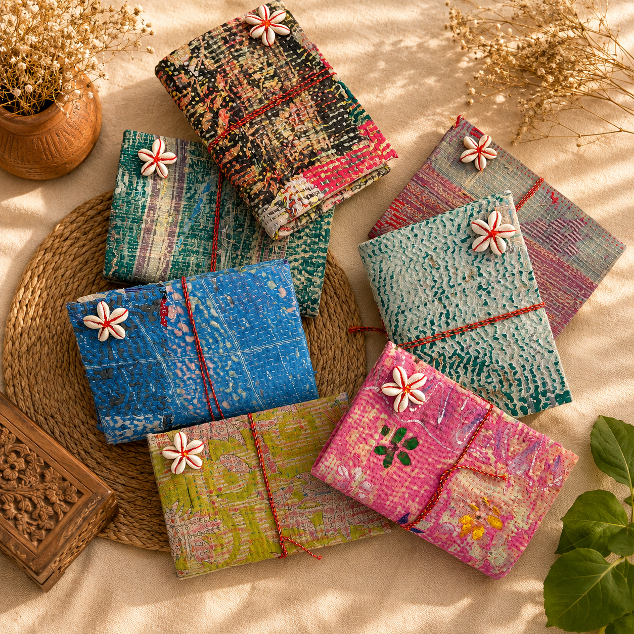 Set of 2 Vintage Kantha Handmade Journals – Recycled Sari Fabric Notebook, 100 Pages Boho Indian Diary - Image 2