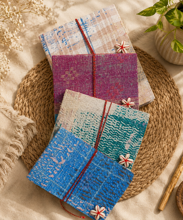 Alternative view of Set of 2 Vintage Kantha Handmade Journals – Recycled Sari Fabric Notebook, 100 Pages Boho Indian Diary
