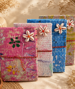 Set of 2 Vintage Kantha Handmade Journals – Recycled Sari Fabric Notebook, 100 Pages Boho Indian Diary