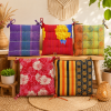 Set of 5 Vintage Kantha Chair Pads – Handmade Cotton Sari Seat Cushions with Ties