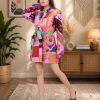 Pink & Orange Multicolor Patchwork Kantha Kimono Jacket – Handmade 3 Layer Cotton Belted Boho Robe for Women - Image 2