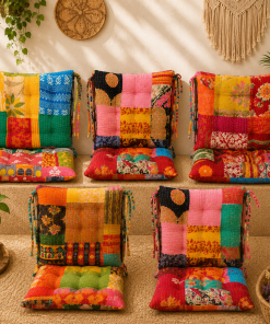 Vintage Kantha Chair Pads 1 Pcs – Handmade Patchwork Cotton Seat Cushions