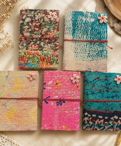 Set of 2 Vintage Kantha Handmade Journals – Recycled Sari Fabric Notebook, 100 Pages Boho Indian Diary