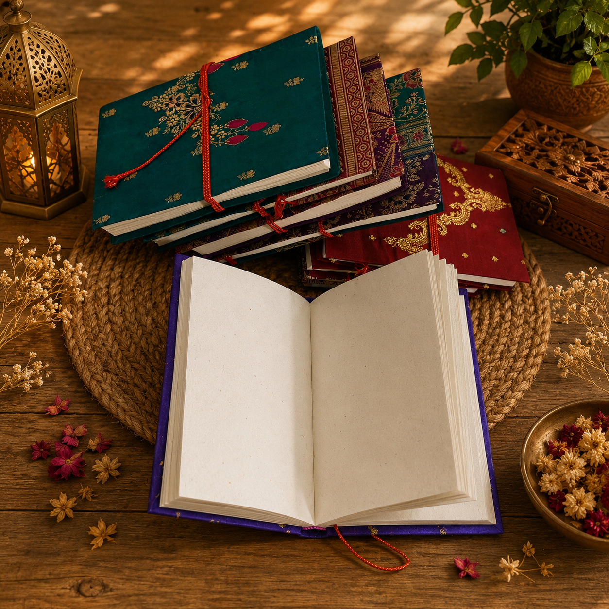 Set of 5 Handmade Indian Fabric Journals – Traditional Brocade Notebook, Vintage Style Writing Diary, Boho Gift Journal - Image 7
