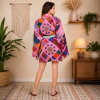 Pink & Orange Multicolor Patchwork Kantha Kimono Jacket – Handmade 3 Layer Cotton Belted Boho Robe for Women - Image 3