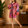 Pink & Purple Multicolor Patchwork Kantha Kimono Jacket – Handmade 3 Layer Cotton Belted Boho Robe for Women - Image 3