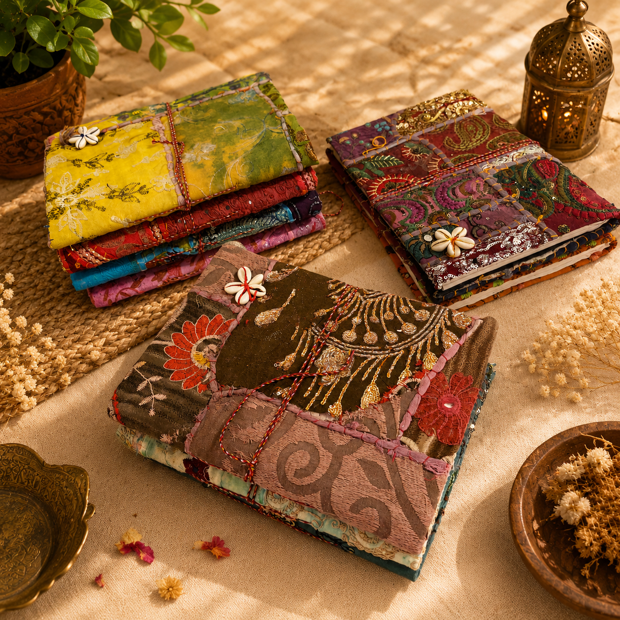 Vintage Kantha Handmade Journal – 100 Pages Patchwork Fabric Notebook, Recycled Sari Diary, Boho Indian Writing Journal – 1 Piece - Image 4