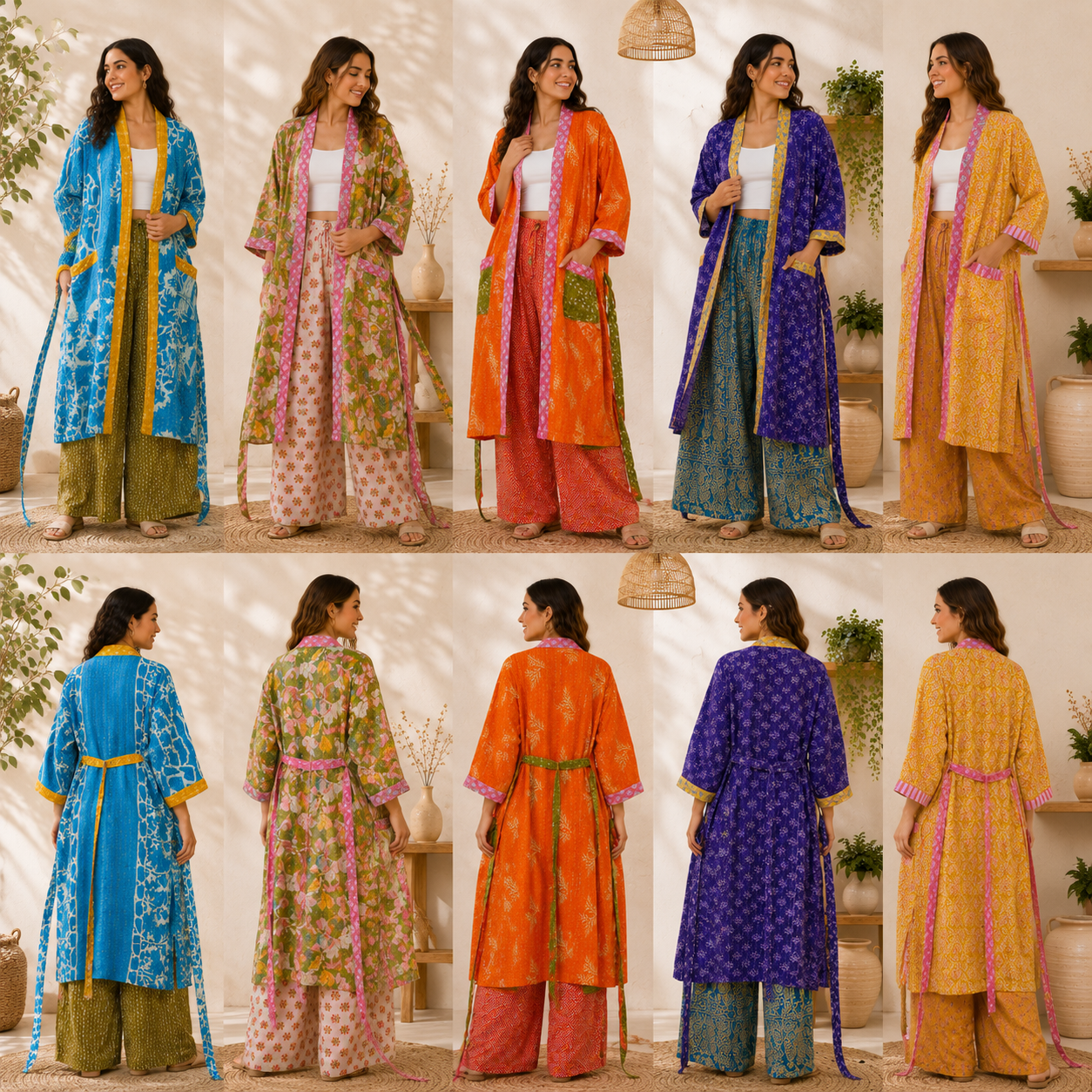 Vintage Kantha Kimono Robe 1 Pcs – Reversible Cotton Sari Patchwork Long Jacket