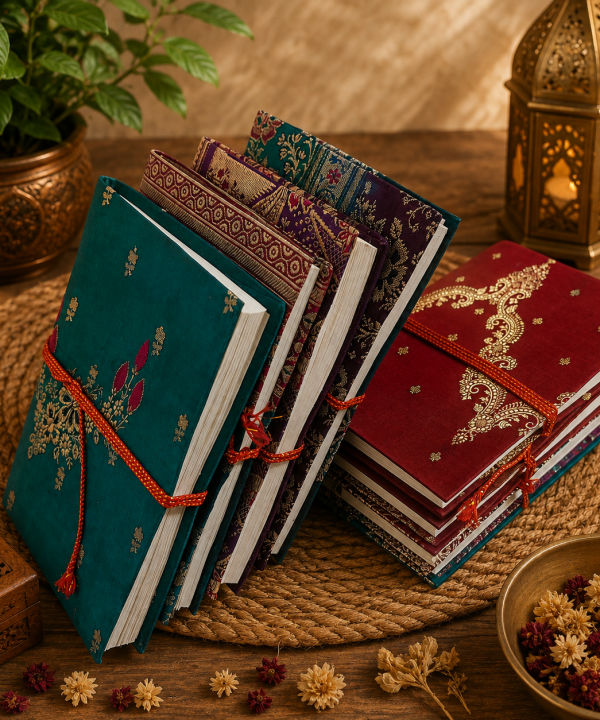 Handmade Indian Fabric Journal – Traditional Brocade Notebook, Vintage Writing Diary, Boho Handmade Journal – 1 Piece