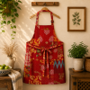 Red Vintage Kantha Patchwork Apron – Handmade Recycled Sari Cotton Kitchen Apron - Image 4