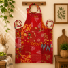 Red Vintage Kantha Patchwork Apron – Handmade Recycled Sari Cotton Kitchen Apron - Image 3