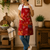 Red Vintage Kantha Patchwork Apron – Handmade Recycled Sari Cotton Kitchen Apron - Image 5