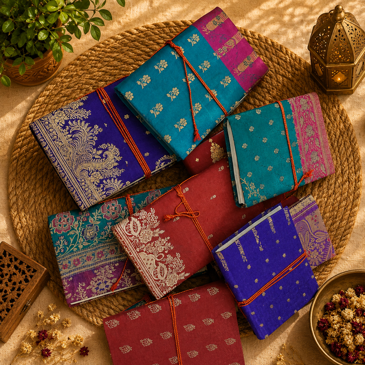 Set of 5 Handmade Indian Fabric Journals – Traditional Brocade Notebook, Vintage Style Writing Diary, Boho Gift Journal - Image 5