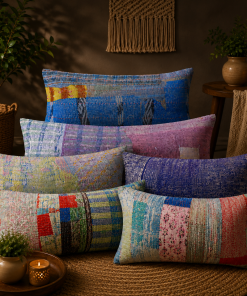 Alternative view of Set of 5 Vintage Kantha Pillow Covers 18x18 Inches – Handmade Patchwork Cushion Covers, Boho Indian Home Decor