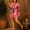 Pink & Orange Patchwork Kantha Kimono Jacket – Handmade Cotton Belted Boho Robe for Women - Image 2