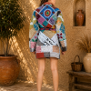Light Blue Multicolor Patchwork Kantha Kimono Jacket – Handmade 3 Layer Cotton Belted Boho Robe for Women - Image 4